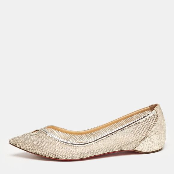 Christian Louboutin Gold Metallic Mesh And Leather Ballet Flats Size 37